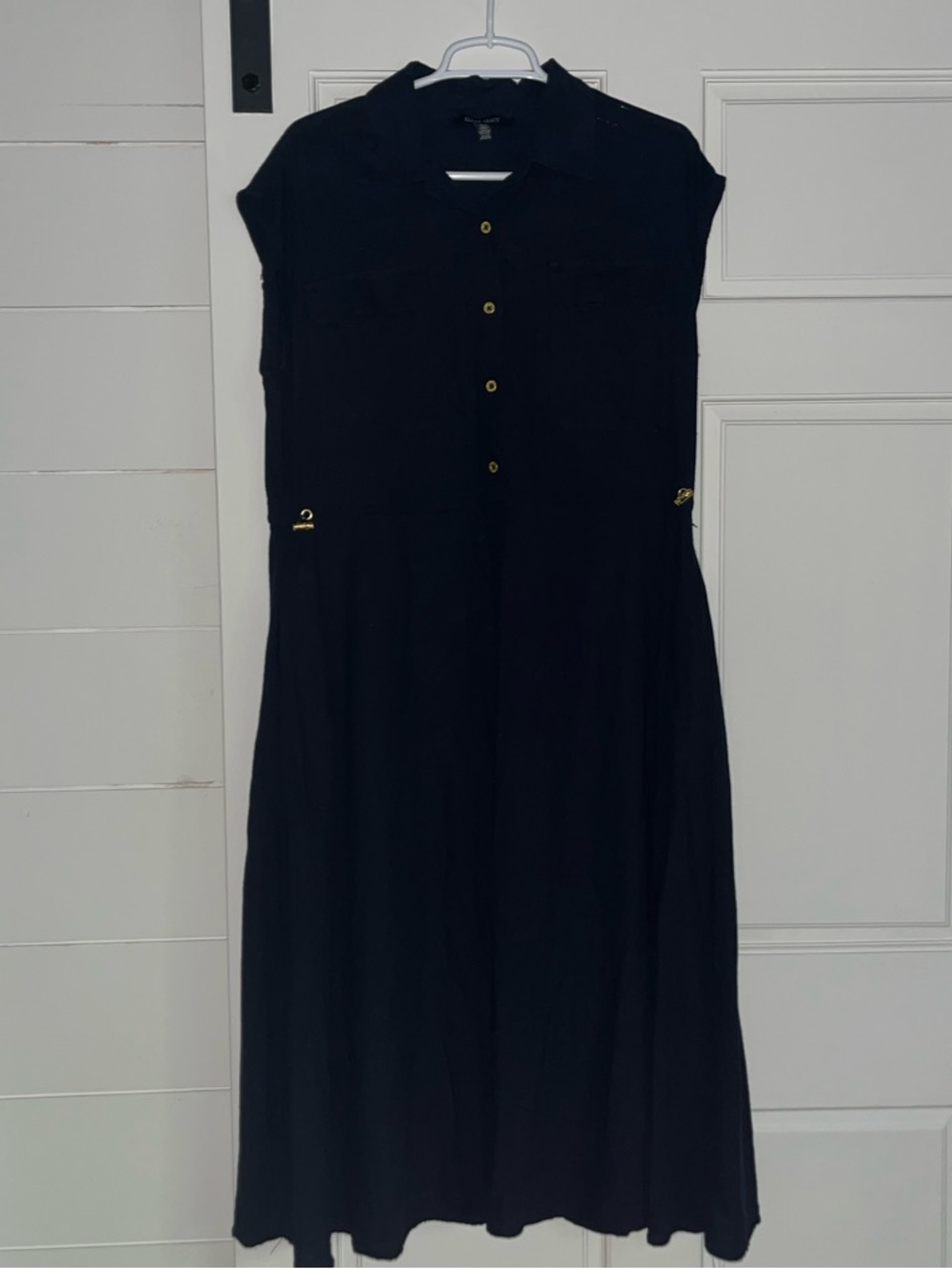 Ellen Tracy Black Midi Shirt Dress with Gold Hardware